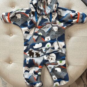 Patagonia Kids Fleece Footie - Blue, Gray, and Orange